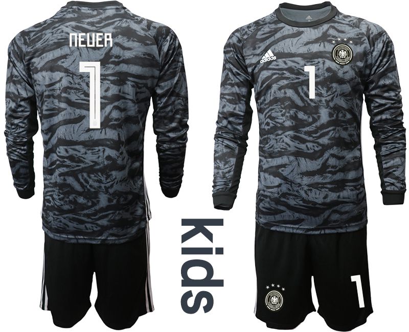 Youth 2019-2020 Season National Team Germany black long sleeve goalkeeper #1 Soccer Jersey
